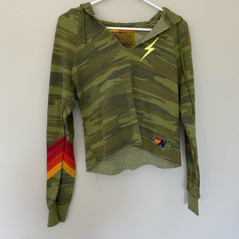 Aviator Nations Camo Cropped Hoodie. Size Small.